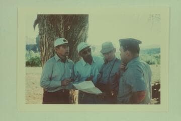 Udall junket at Anderson Bottom. Freeman; Udall; Arnberger; Thompson