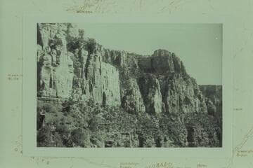 Ravines through Coconino, south side of promontory near Walhalla Glades parking. Indian ruins on top of promontory. Pictographs under ledges near rim along route through Kaibab Limestone