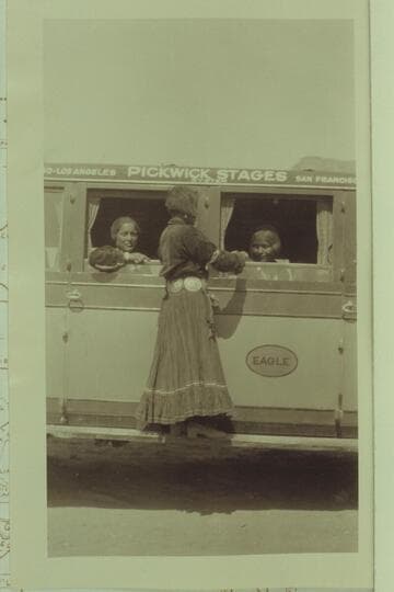 Navajo Indian School girls in bus en route between Grand Canyon and the Navajo Bridge dedication. Freeman photo