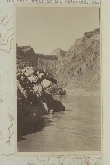 Downriver from below the mouth of Garden Creek. Captioned: The Whirlpools of the Colorado. Colorado Canyon