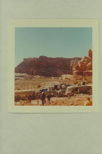 Disney motor equipment at entrance to Park Avenue in the Arches National Monument. Stan Peck's lunch outfit is lower center