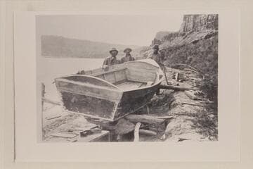 John Ginty, George Uden, Timothy O'Keefe. Working on "Nancy Lee" at mouth of Crescent Creek
