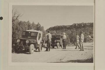 Kent Frost's jeeps for the Needles trip. Kent Frost; Archeyes Masland; Hugh cutler; Ballard Atherton