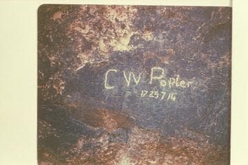 Inscription at the side canyon at Mile 73.5. C. W. Potter of Bush party