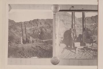 Left: First picture of boilers set up; 1912, Lees Ferry. Right: Boilers before operation and E. E. Spencer