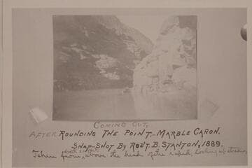 Copy of print and caption in Stanton collection. Same as Edwards slide No. 55. "Coming Out, After Rounding the Point--Marble Canon."