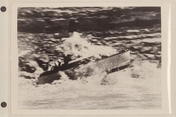 One of the Wright-Rigg Chris-Craft Kit Boats in Soap Creek Rapid. Copy of print in album of Rosalind Johnson