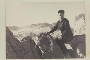 Freda M. Walbrecht, Los Angeles. On Mt. Starr in the Sierra Nevada. Miss Walbrecht traveled from Lees Ferry to Navajo Canyon in Art Greene's boat. In 1955 she was with Georgie White from Bright Angel Creek to Temple Bar