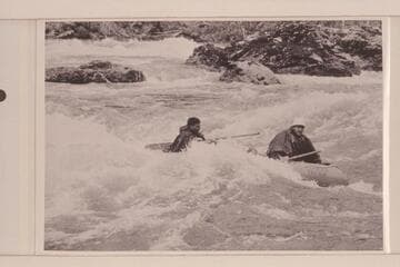 Tyee Rapids on the Rogue River. One of the rubber boats of the six UC students who traversed the river in 1954