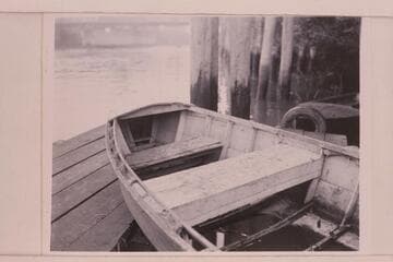 Bow detail of Buzz Holmstrom's boat, the "Julius", used for traverse of the Green and Colorado Rivers in 1937 and 1938. The boat has been sold and altered for out board operation by removal of part of the deck and cutting off the stern