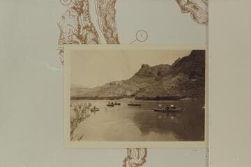 The USGS boats departing from Lees Ferry. Dodge in the canvas boat is at left. Freeman is at the oars of the "Grand" at the right. Photo probably by Roger Birdseye