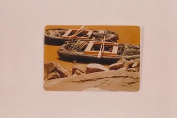 Two of the inflated rafts used by the USGS party through Cataract Canyon in 1956, July. Moored at Mile 178 1/2