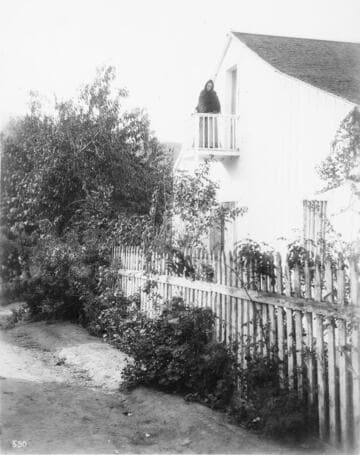 Ramona on rear balcony at Camulos Ranch, 1901