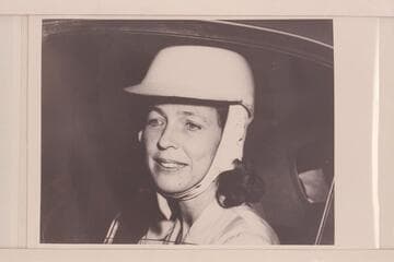Evie Mull (Mrs. John Barnes Mull). San Juan; Grand Canyon 1949; Grand Canyon by motor 1952. "The helmeted Juno is in real life Evie having pre-race jitters at the start at Thompson, Connecticut, last summer (see small snapshot)."