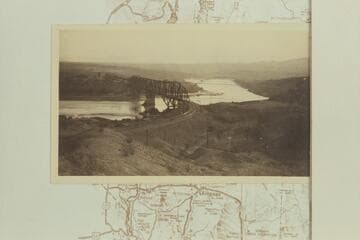 Santa Fe Railway bridge at Topock. Highway bridge beyond