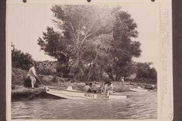 Brown's Hole; L to R: Taylor, Frost, Maradel Marston, Loel Marston, Milotte, Nevills, Joan Nevills and Rosalind Johnson