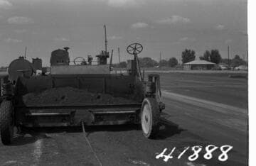 Miscellaneous Facilities - Hanford Poleyard & District Store - View of Adinson Paving machine used in distributing asphaltic concrete. R. B. Wells