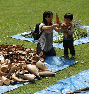 A mother and son select A mother and son select