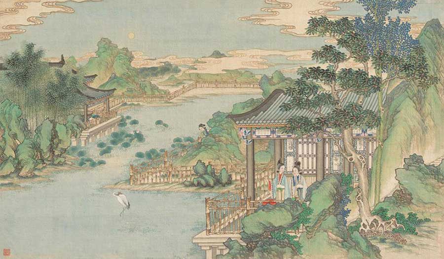Sun Wen (China, 1818-1904), “Li Daiyu and Shi Xiangyun composing poems,” illustration based on a set of paintings depicting scenes from the novel The Story of the Stone (also known as The Dream of the Red Chamber) by by Cao Xueqin (1715 ?–ca. 1763)
